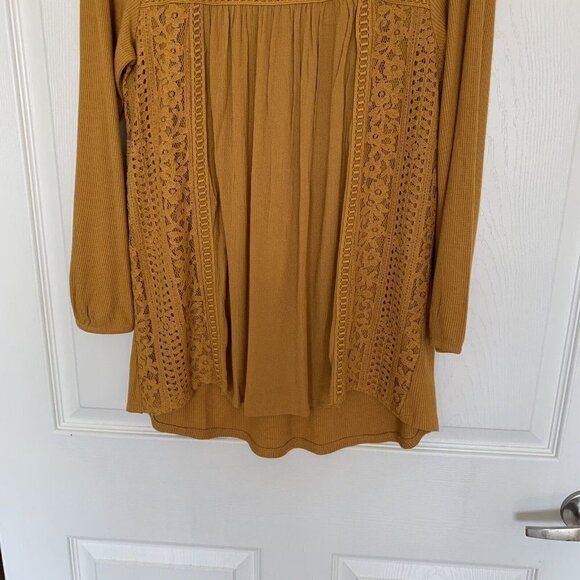 Artesia Women’s Small Mustard Yellow Lace Long Sleeve Top New - Picture 4 of 12